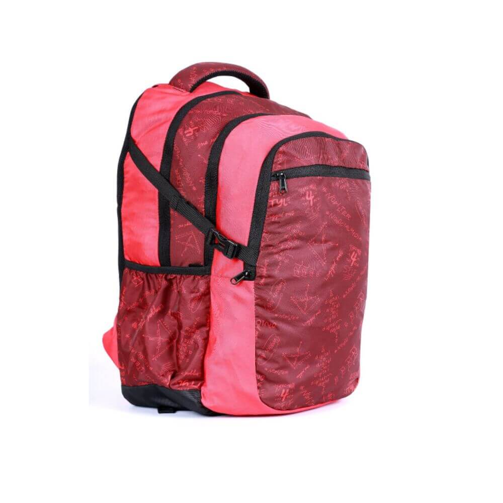 Stevea 2.24 Casual School Bag 38 Ltr. in red and pink with multiple compartments and padded straps.