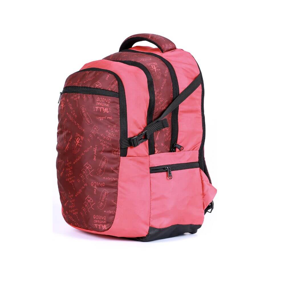 Stevea 2.24 Casual School Bag 38 Ltr. in pink with multiple compartments and water-resistant fabric.