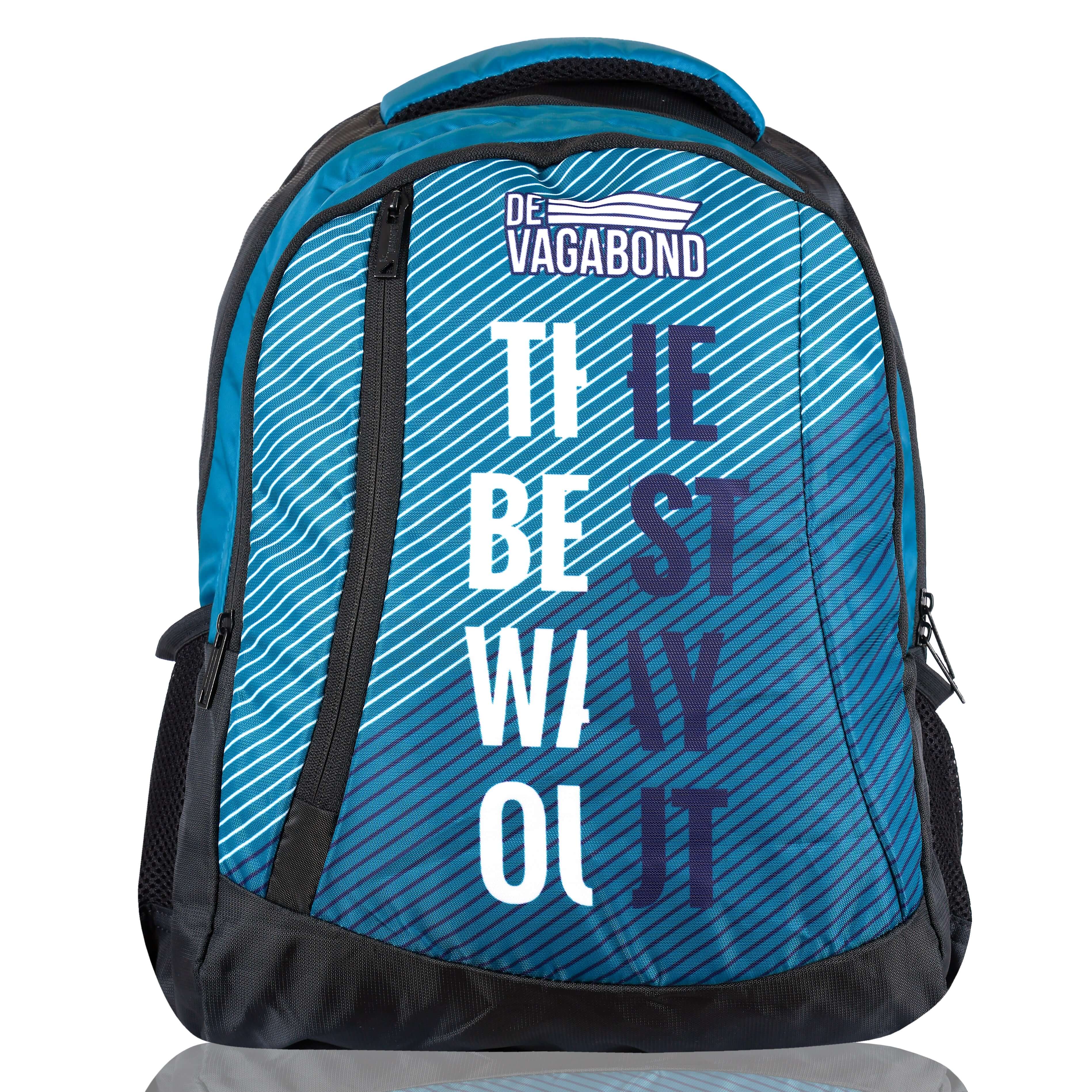 Splash 2.24 casual/school backpack 45L in blue with stylish stripe design and graphic front.