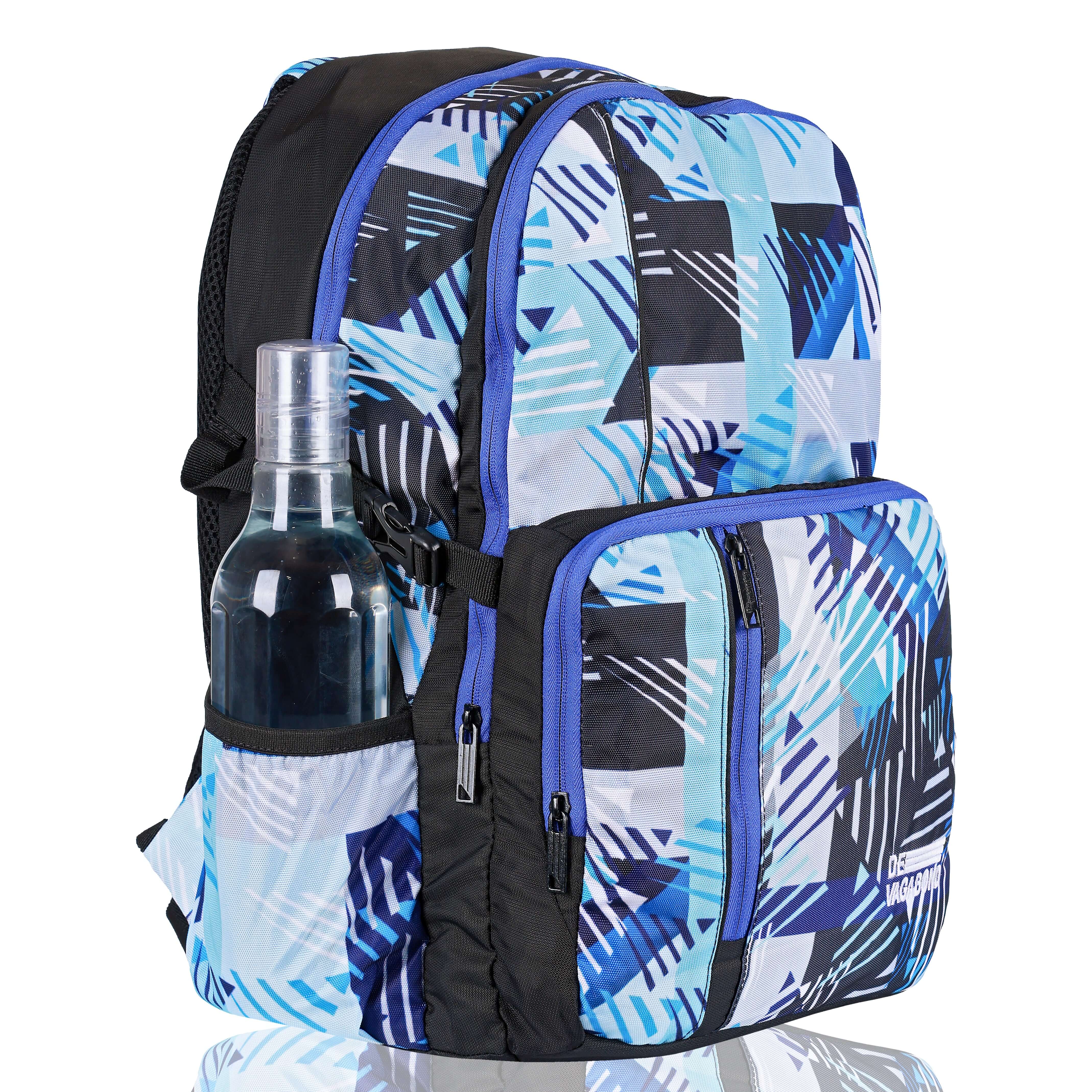 Tom 1.21 casual school backpack 33L with vibrant geometric patterns and water bottle holder.