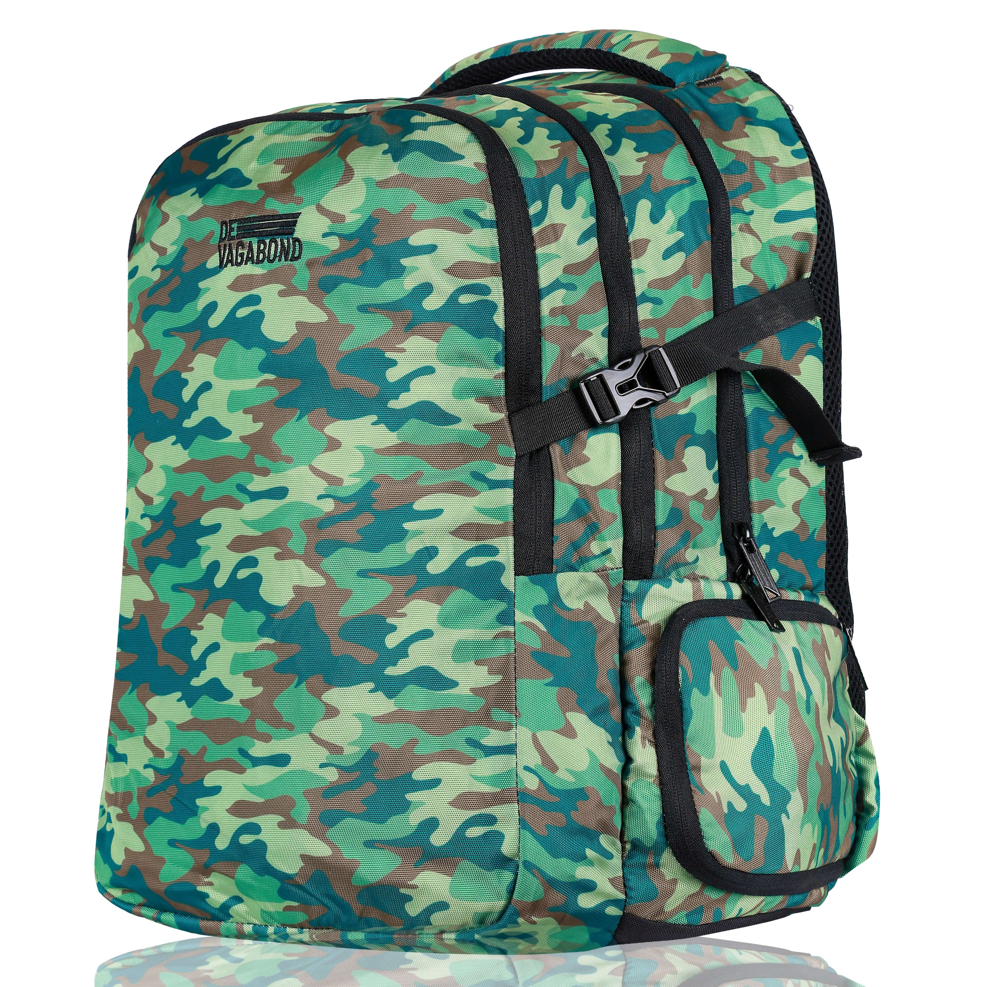 Splash 3.21 school/college bag 45L with shoe compartment (Green) in camouflage design.