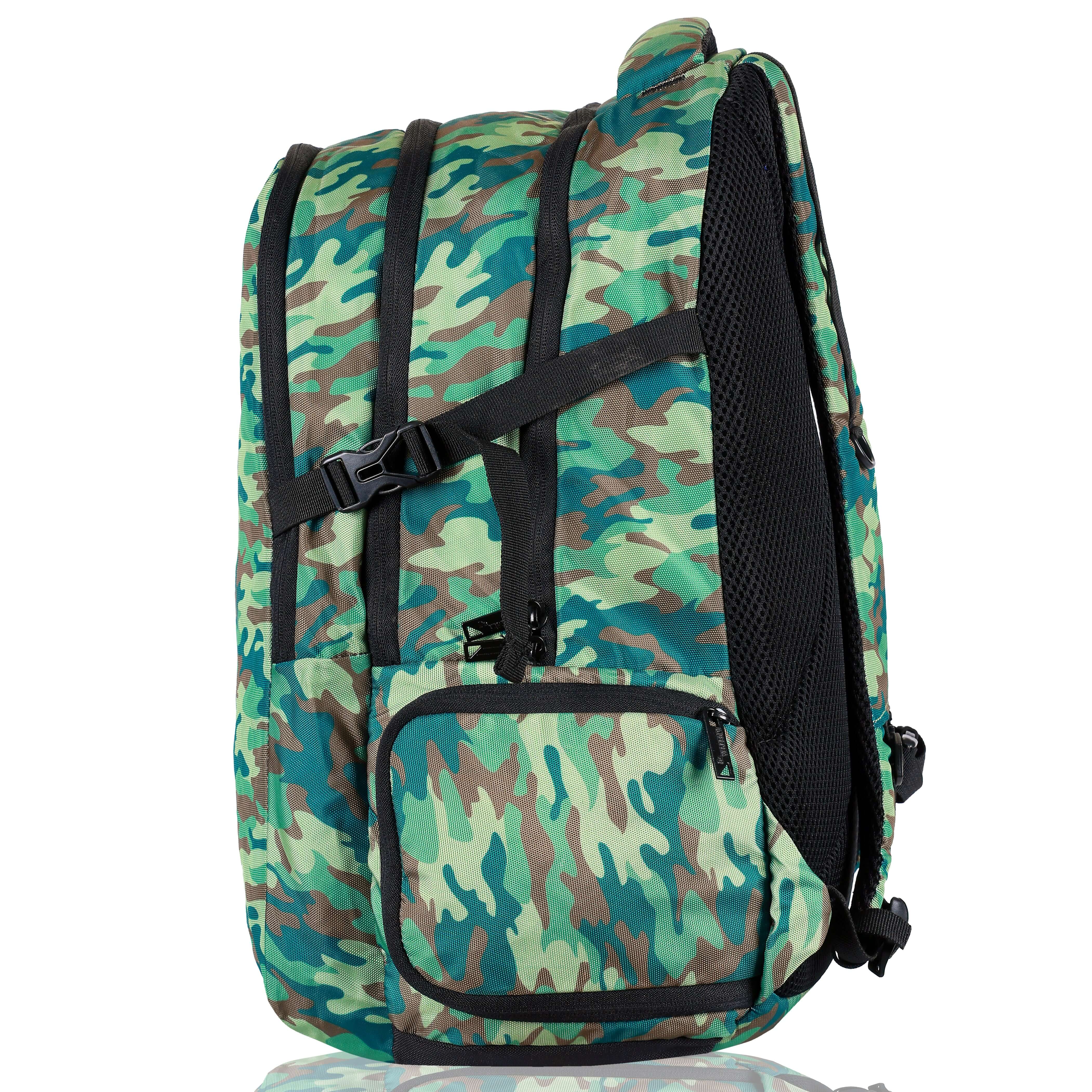 Splash 3.21 school/college bag 45L with shoe compartment (Green) side view showing multiple compartments.