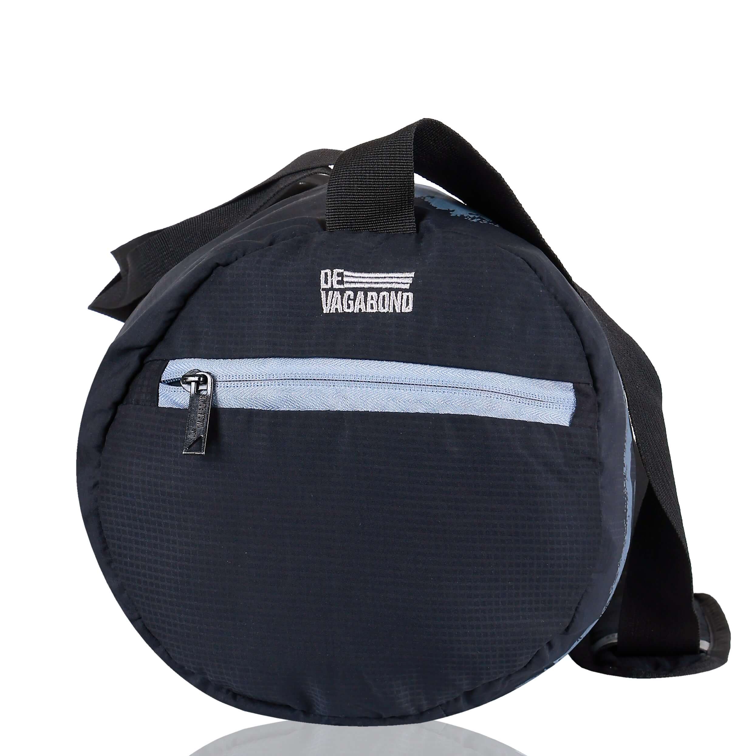 Gym Bag 30L with shoe compartment, round design and zipper pocket, durable nylon material.