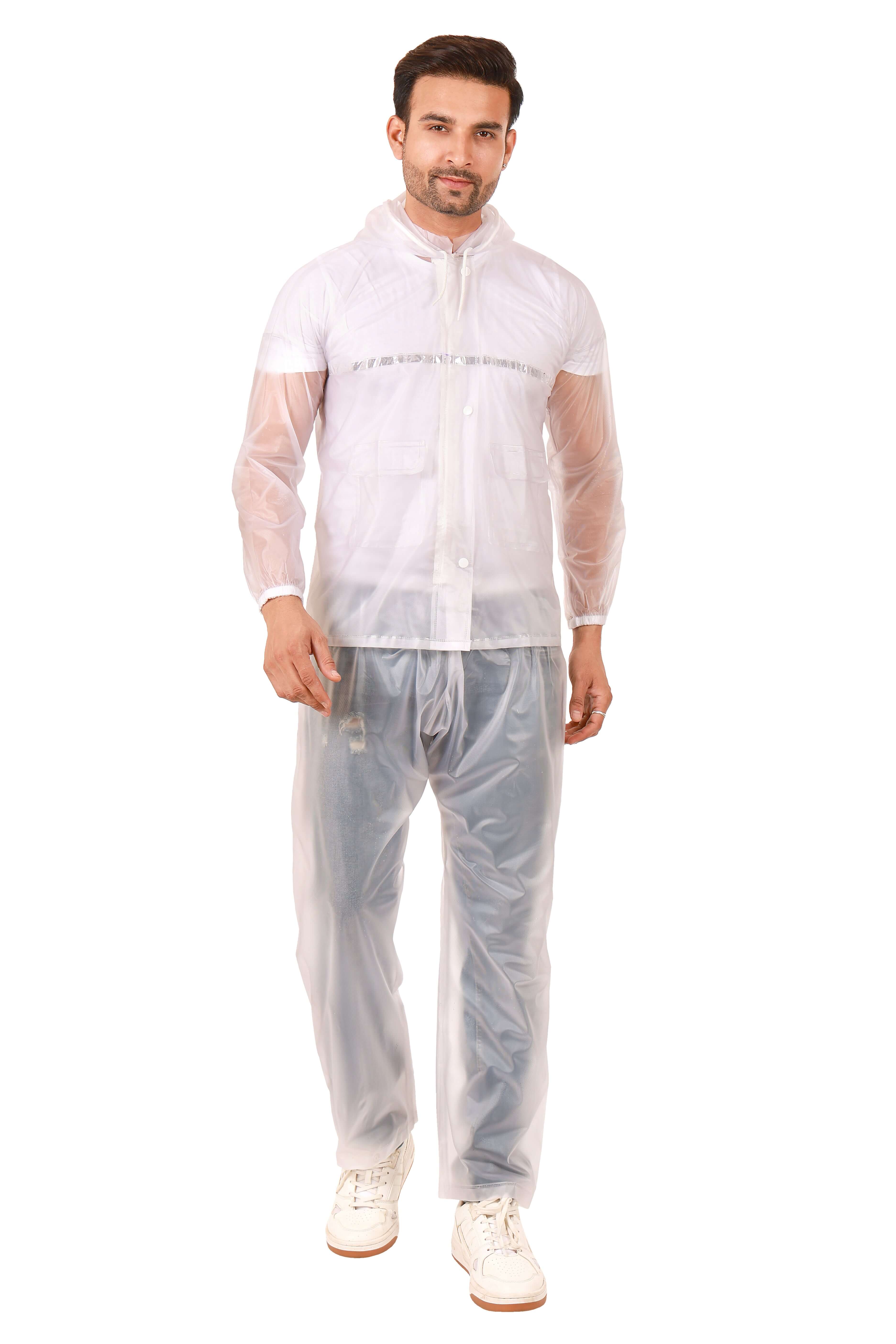 Rainwear Jacket with Pant PVC in white and grey for men's waterproof outdoor protection