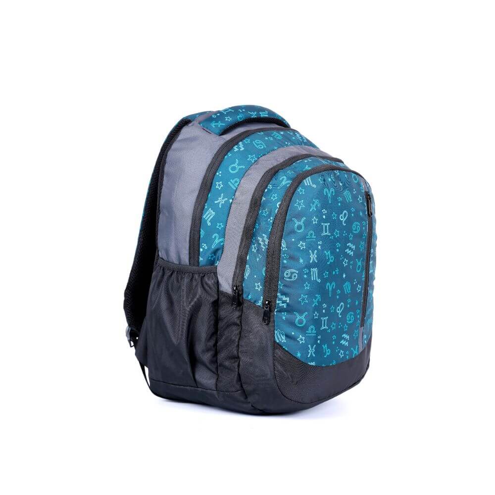 Jezz Casual Unisex School Bag 38 Liters (Blue) showcased from the side, featuring durable fabric and multiple compartments.