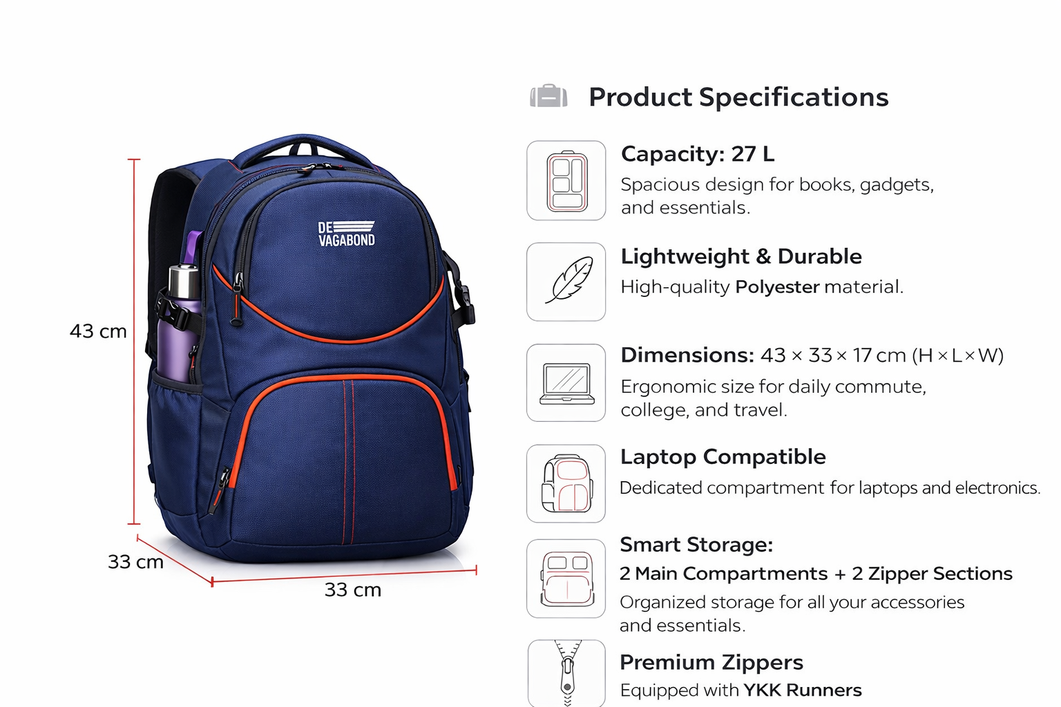 Devagabond Axix Blue laptop bag 15 inch Backpack office Bag