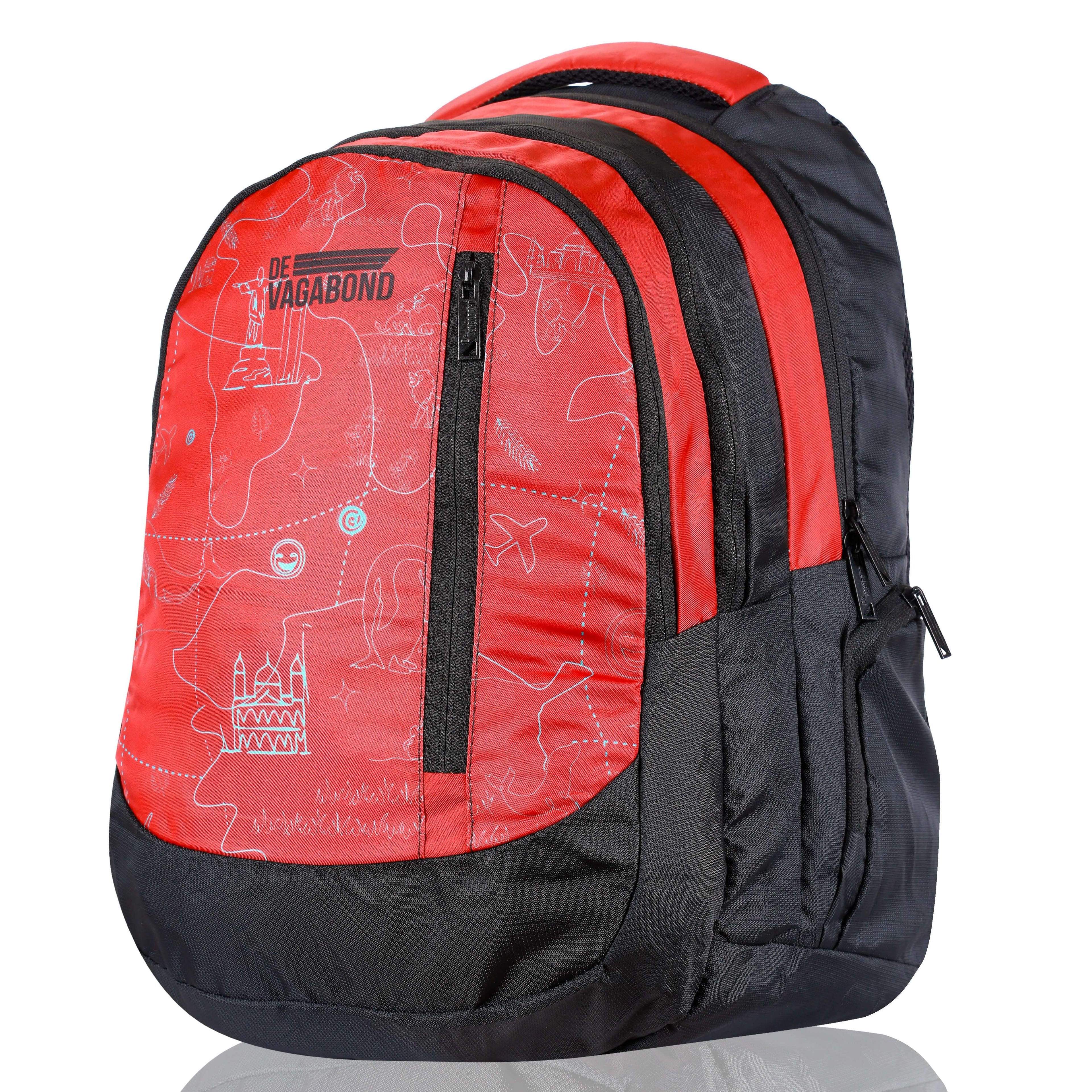 Jezz school backpack 35 L. (red) showcasing its durable design and spacious compartments.