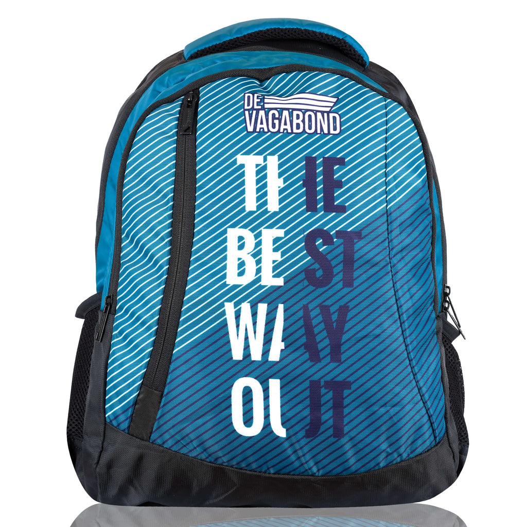 Splash 2.24 casual/school backpack 45L in blue with stylish stripe design and graphic front.