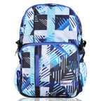 Tom 1.21 casual school backpack 33L with a stylish geometric design in blue and black color scheme.