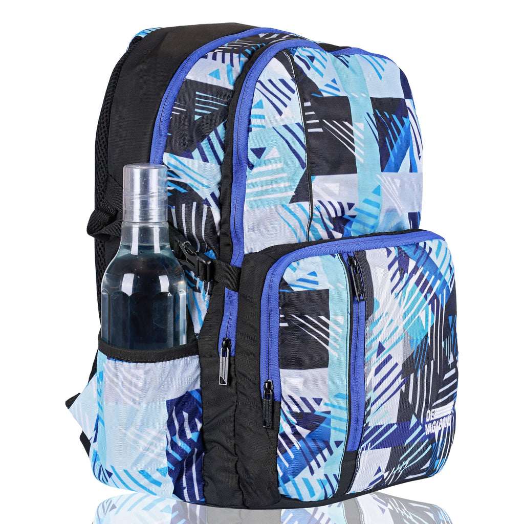 Tom 1.21 casual school backpack 33L with vibrant geometric patterns and water bottle holder.