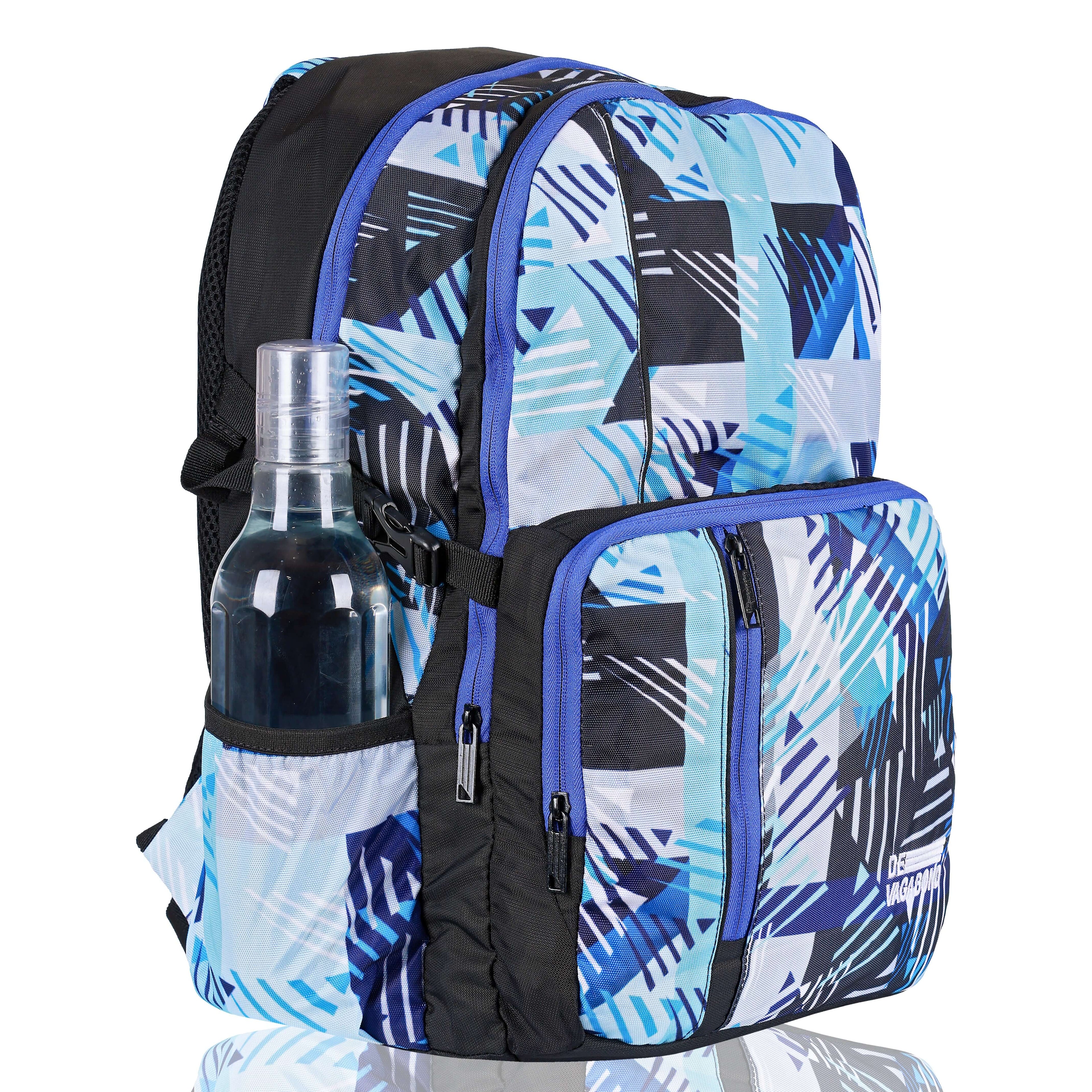 Tom 1.21 casual school backpack 33L with vibrant geometric patterns and water bottle holder.