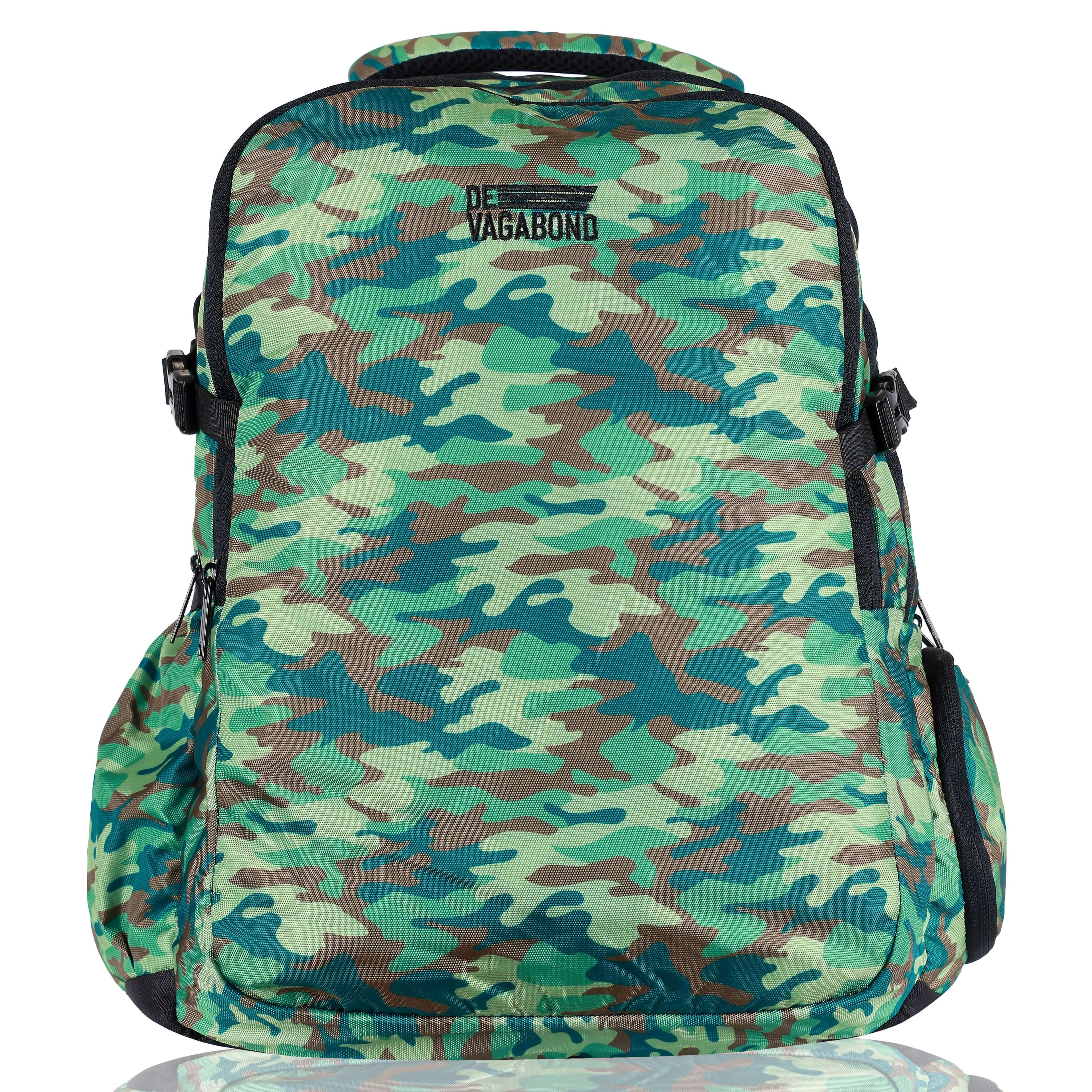 Splash 3.21 school/college bag 45L with shoe compartment (Green) featuring a camouflage design.