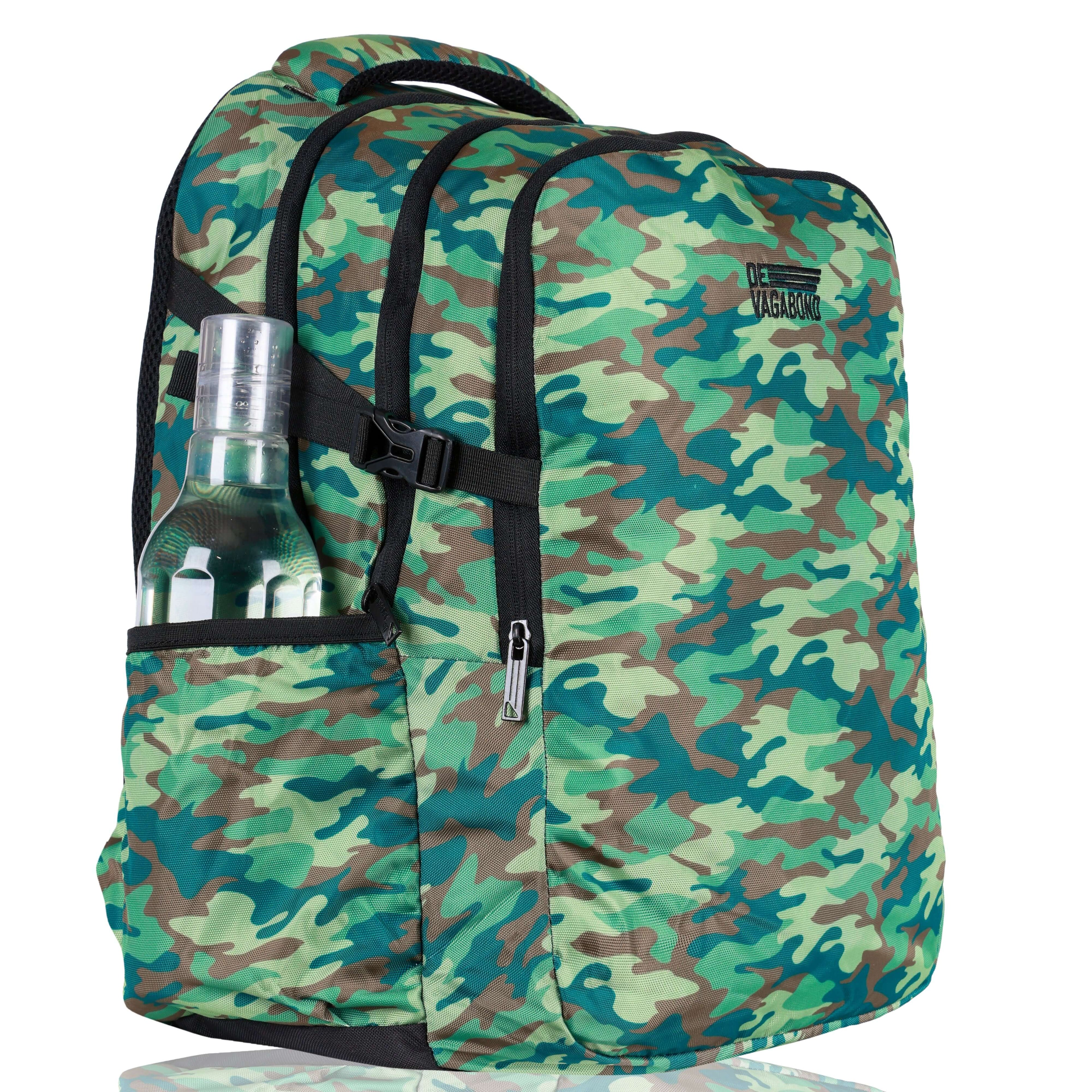 Splash 3.21 school/college bag 45L. with shoe compartment (Green) featuring a bold camouflage design.