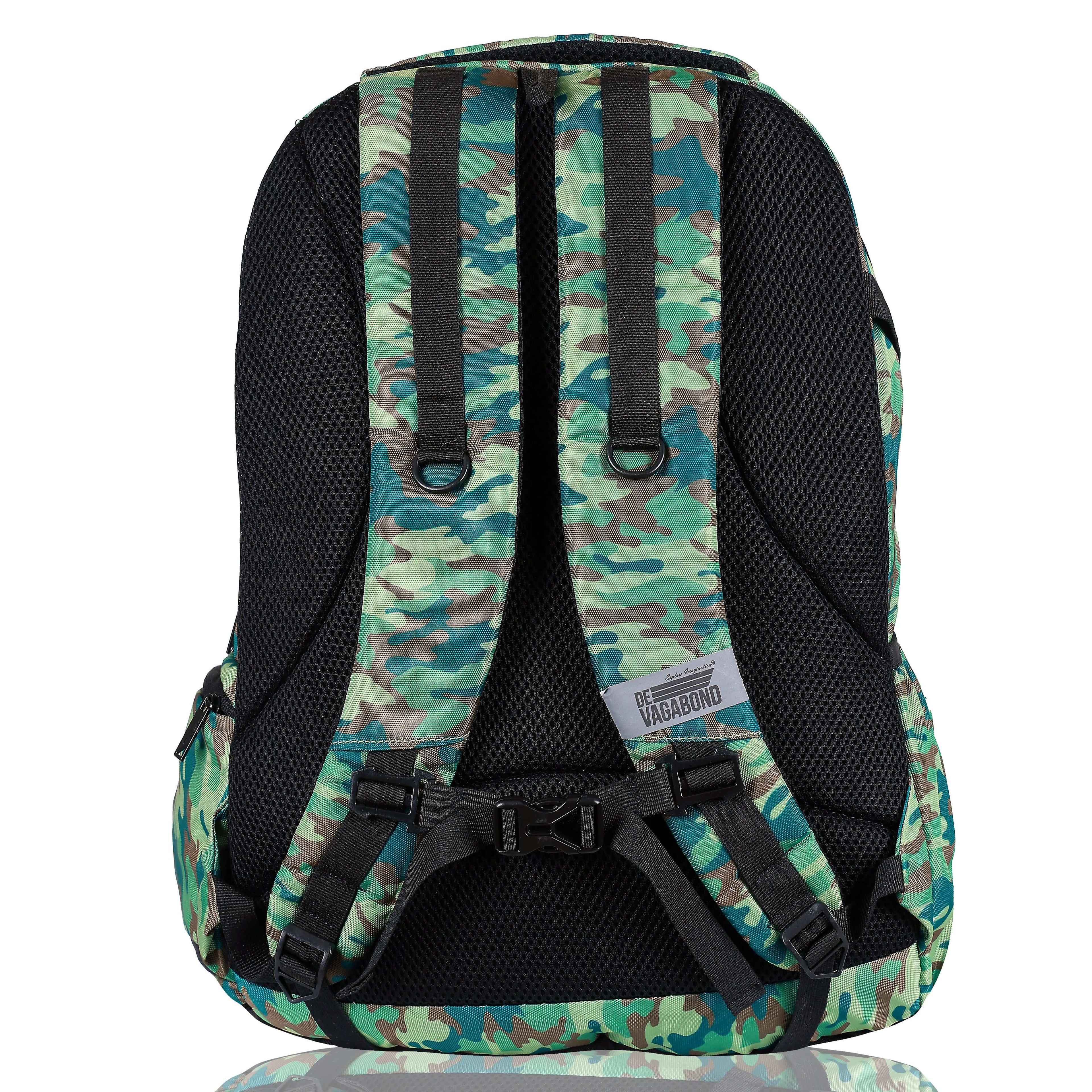 Splash 3.21 school/college bag 45L. with shoe compartment (Green) back view with padded straps.