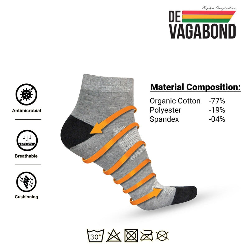 Casual Unisex Ankle Length Socks (Pack of 3) Grey DEVAGABOND